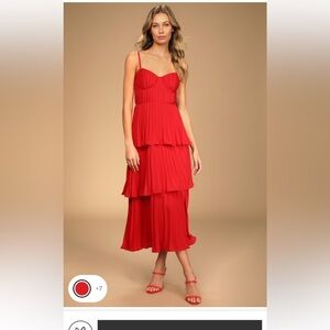 Cascading Crush Red Tiered Bustier Midi Dress